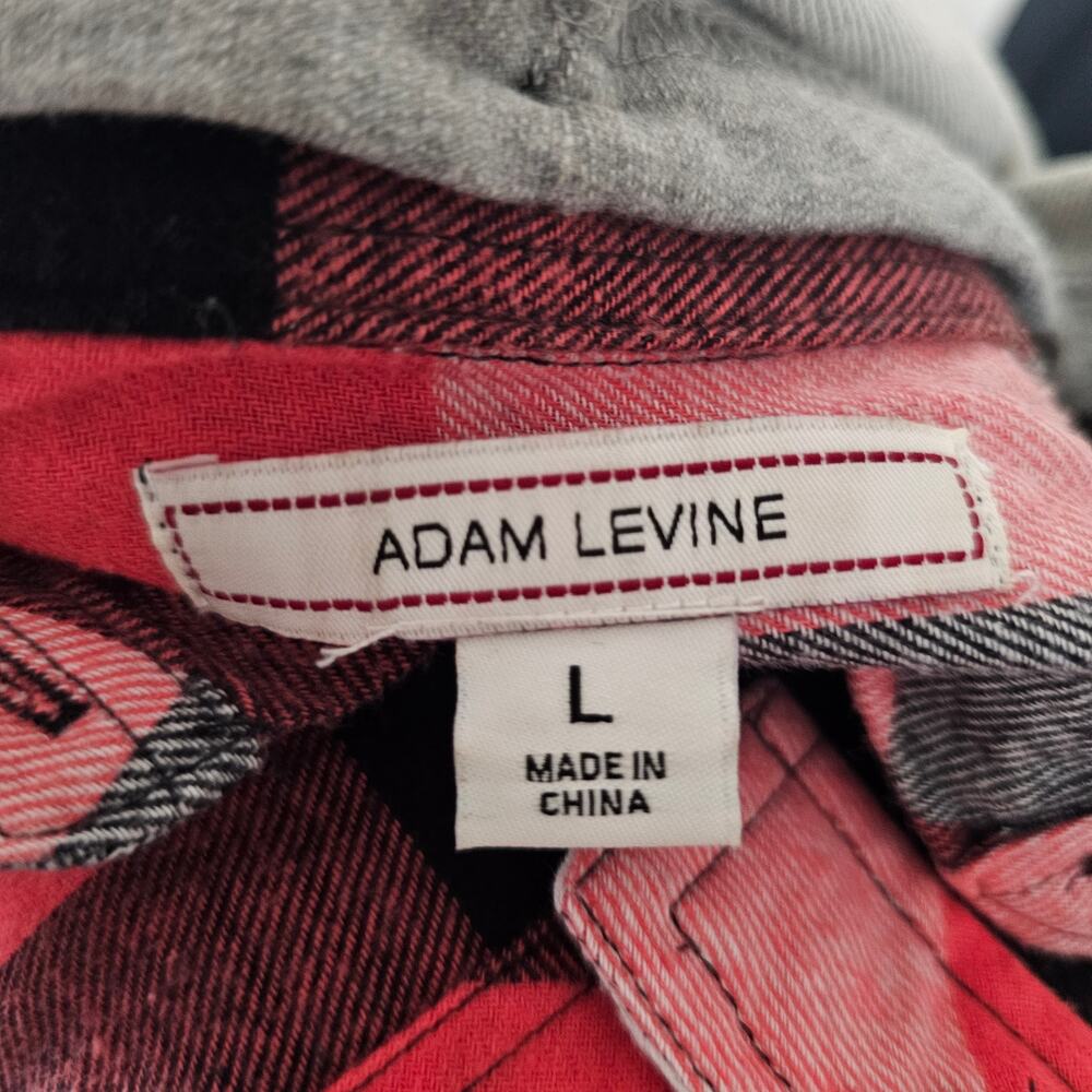 Adam Levine Women's Flannel Button Up Hoodie Top, Red Black White, Size L - Picture 6 of 11